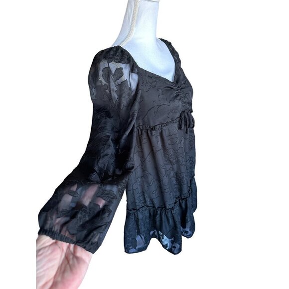 Bloomfield Women's Lace Dress Juniors Size M Black Lace Peasant Boho Ruffle Hem - Picture 5 of 12